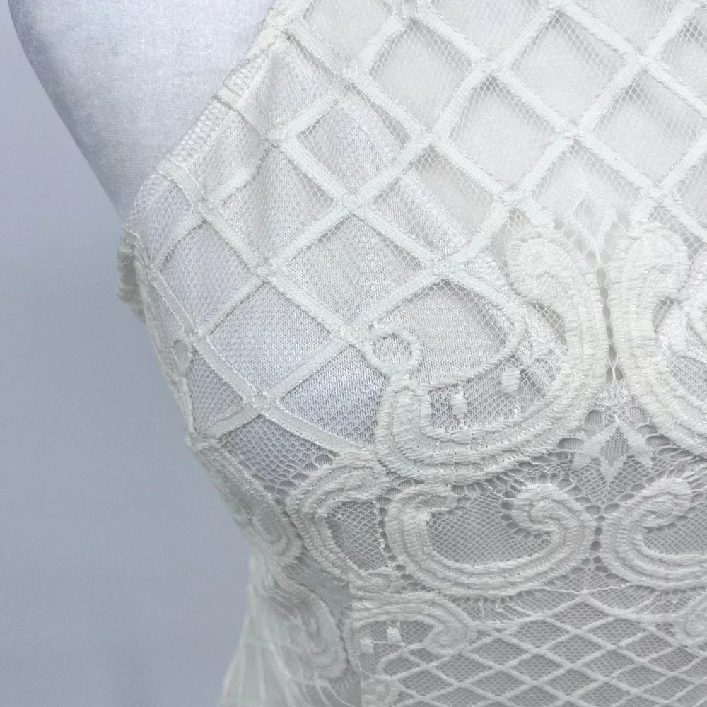 NWT Y2K Charlotte Russe Women's Juniors‎ Dress Small White Lace Mock Neck Boho